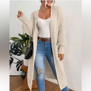 Cream Double Pocket Extra Long Cardigan size S/4